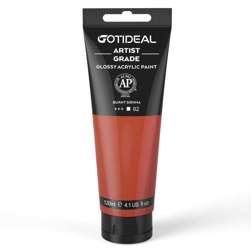 GOTIDEAL Acrylic Paint Burnt Sienna Tubes(120ml, 4.1 oz) Non Toxic Non Fading,Rich Pigments for Painters,Ideal for Canvas Wood Clay Fabric Ceramic Craft Supplies (Burnt Sienna) - Image 1